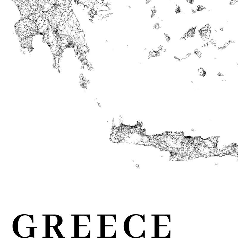Greece Road Map Poster Black a - Custom Star Map recensie en prijs